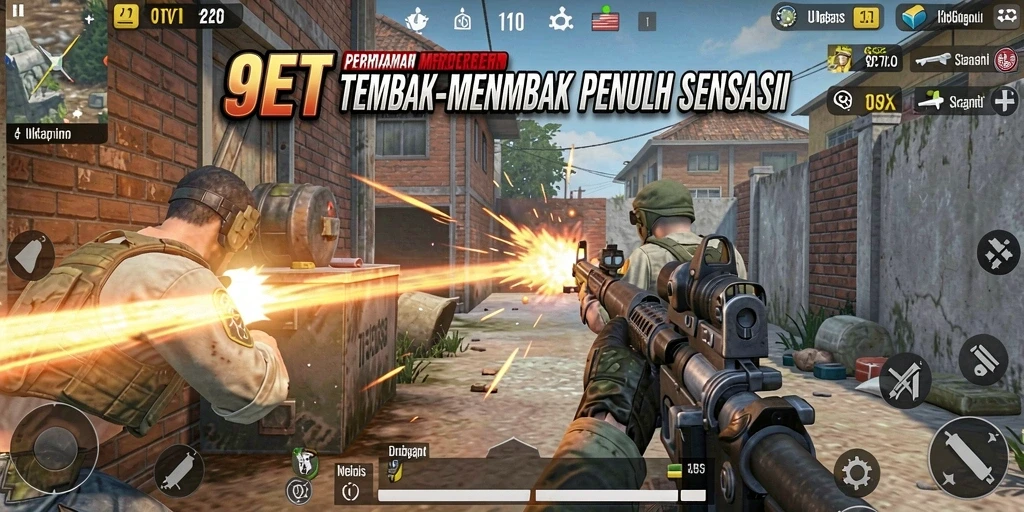 Tampilan gameplay seru dalam 9ET dengan aksi tembak-menembak.