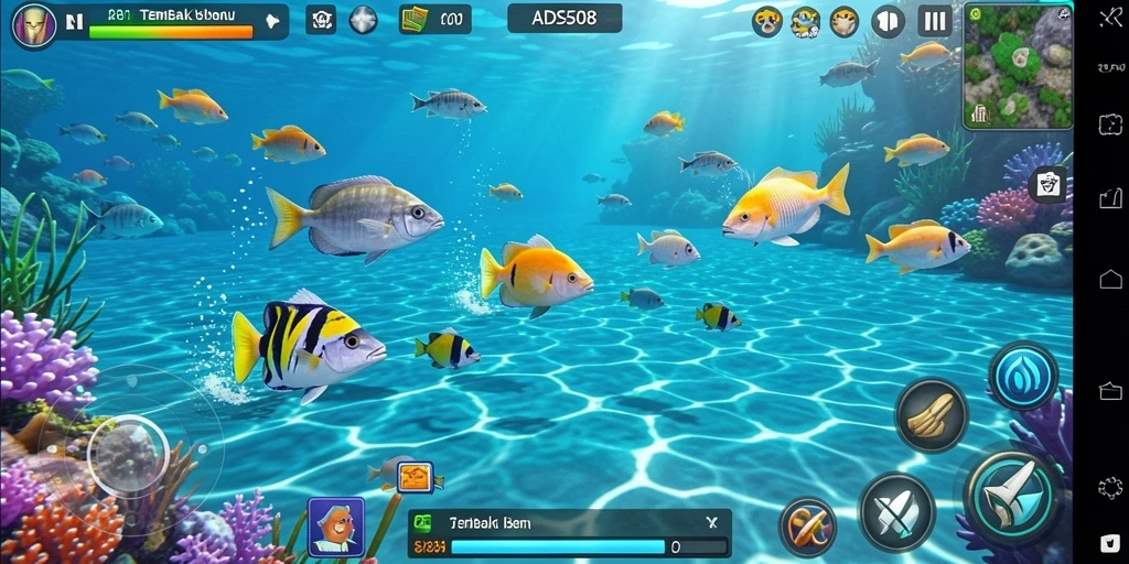 Tampilan gameplay seru dari ADS508 saat menembak ikan.