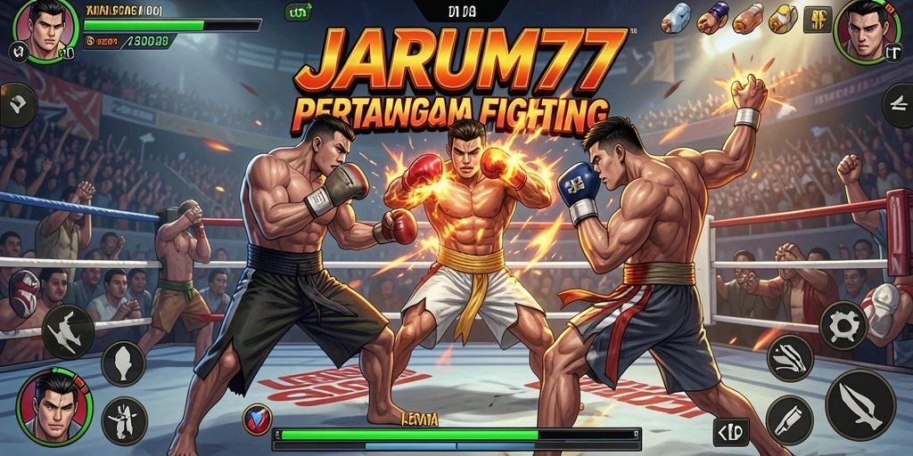 Tampilan pertarungan seru di JARUM77 dengan karakter beragam.