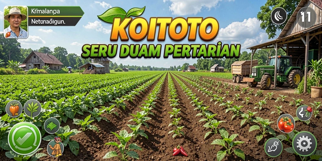 Screenshot gameplay KOITOTO menampilkan ladang pertanian yang subur.