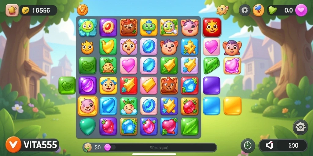 Screenshot VITA555 menunjukkan gameplay seru dan penuh warna.
